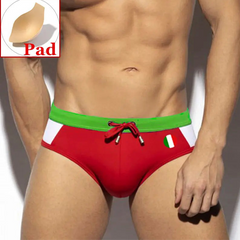 a sexy man in Italy flag Men’s World Play National Flags Swim Briefs with pad - pridevoyageshop.com - gay men’s sexy swim briefs, trunks, board shorts, and bikinis