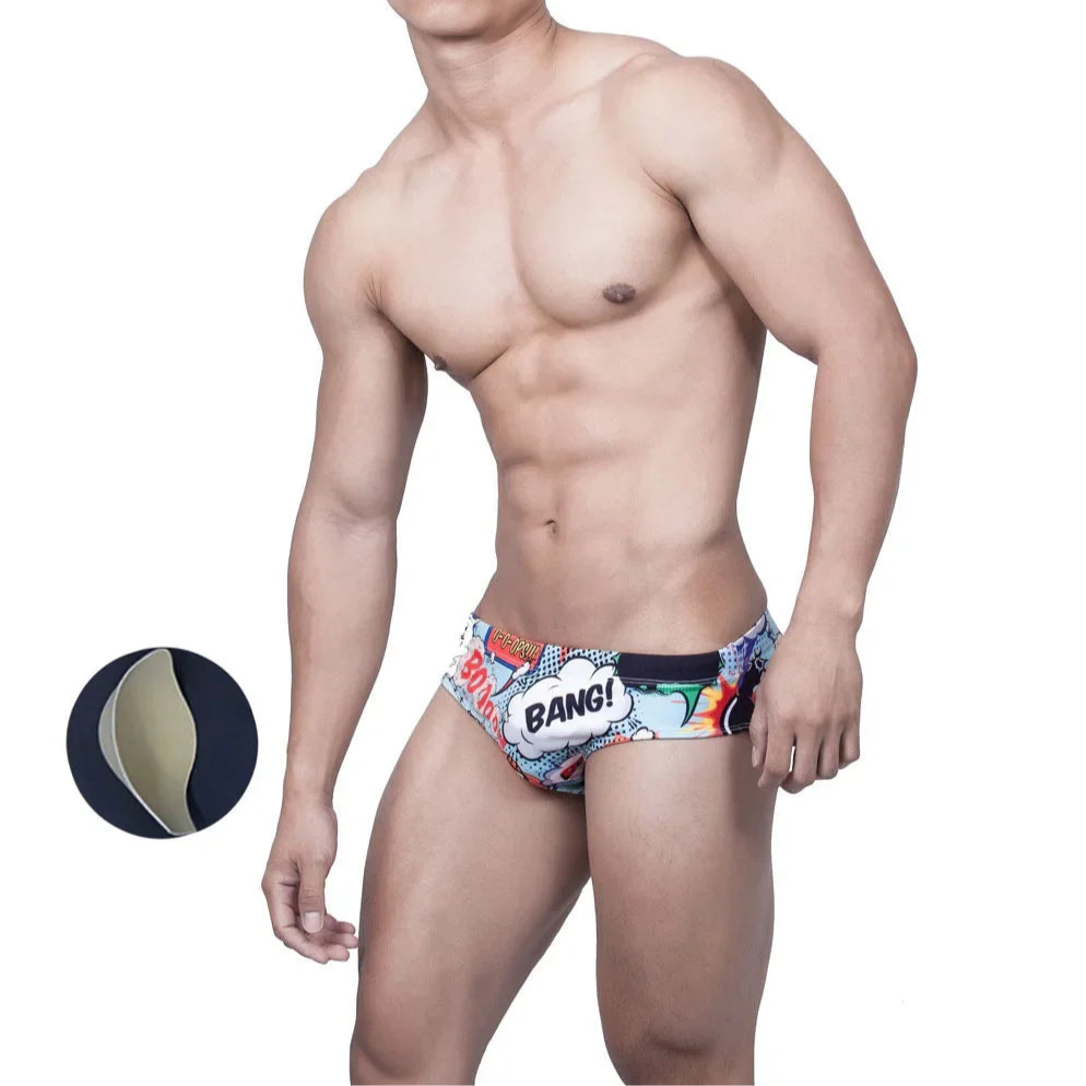 a sexy man in Men’s Bang Me Swim Briefs with pad - pridevoyageshop.com - gay men’s sexy swim briefs, trunks, board shorts, and bikinis