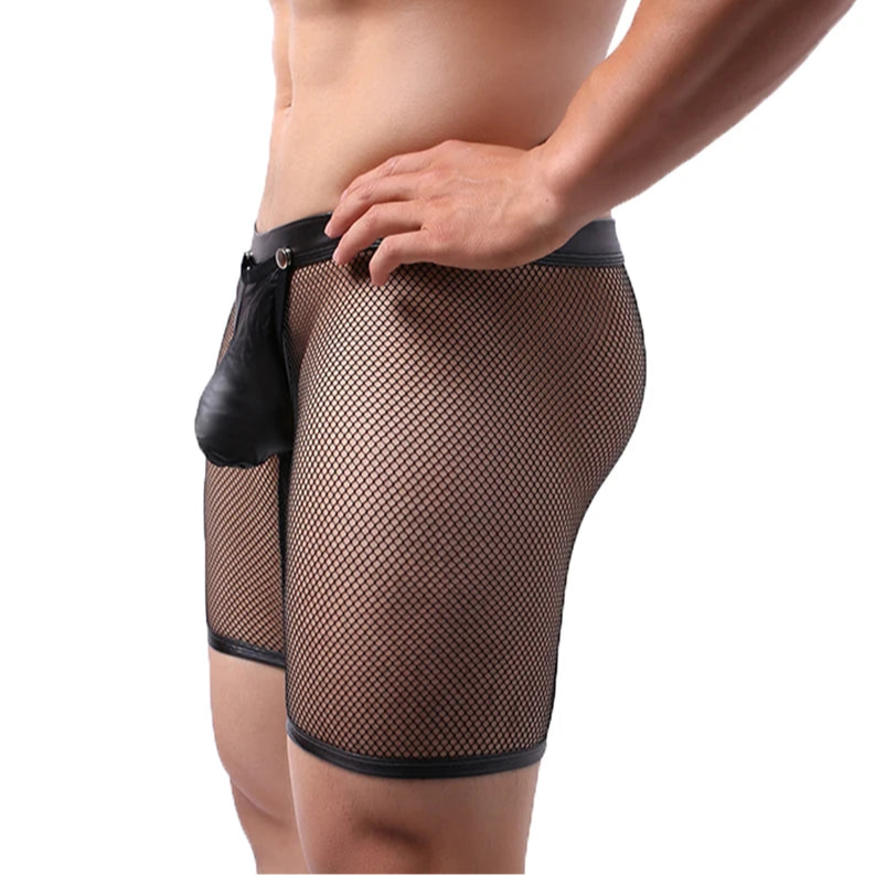 a sexy man in Men’s “Caged” Removable PU Leather Pouch & Crotchless Boxers - pridevoyageshop.com - gay men’s thongs, boxers, briefs and jockstraps