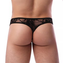 a sexy man in Men’s Ebony Lace Tease Thong - pridevoyageshop.com - gay men’s thongs, boxers, briefs and jockstraps