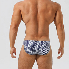 a sexy man in Men’s Greek Key Swim Briefs - pridevoyageshop.com - gay men’s sexy swim briefs, trunks, board shorts, and bikinis