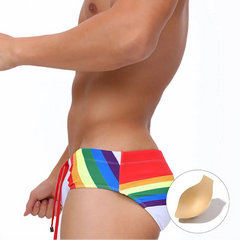 a sexy man in Men’s Pride Passion Swim Brief with Pad - pridevoyageshop.com - gay men’s sexy swim briefs, trunks, board shorts, and bikinis