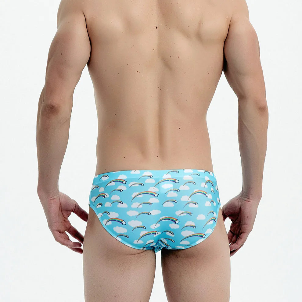 a sexy man in Men's Rainbow Stars Swim Briefs - pridevoyageshop.com - gay men’s sexy swim briefs, trunks, board shorts, and bikinis