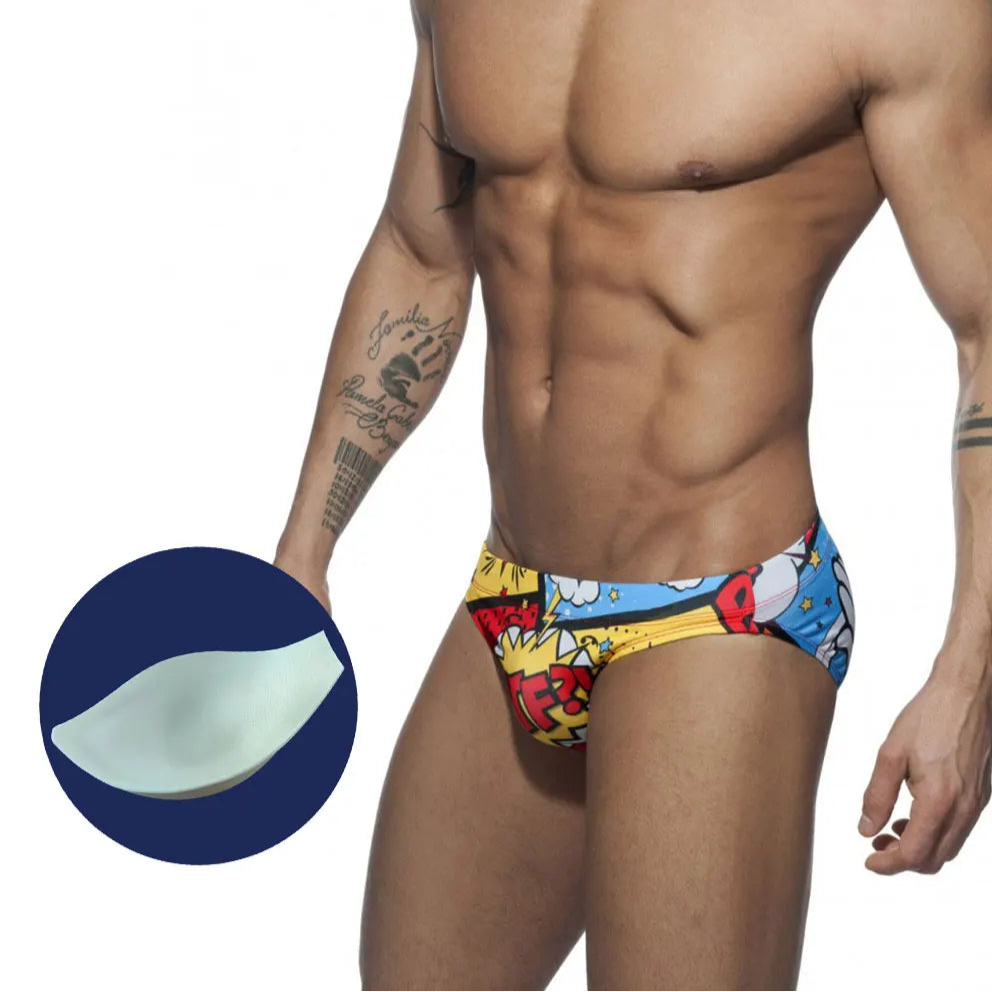 a sexy man in Men's Slap Me Swim Briefs with pad- pridevoyageshop.com - gay men’s sexy swim briefs, trunks, board shorts, and bikinis
