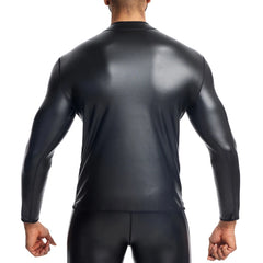 a sexy man in Mock Neck Black Blacksmith Armor Wetlook Long Sleeve - pridevoyageshop.com - gay men's fashion, clubwear, party outfit