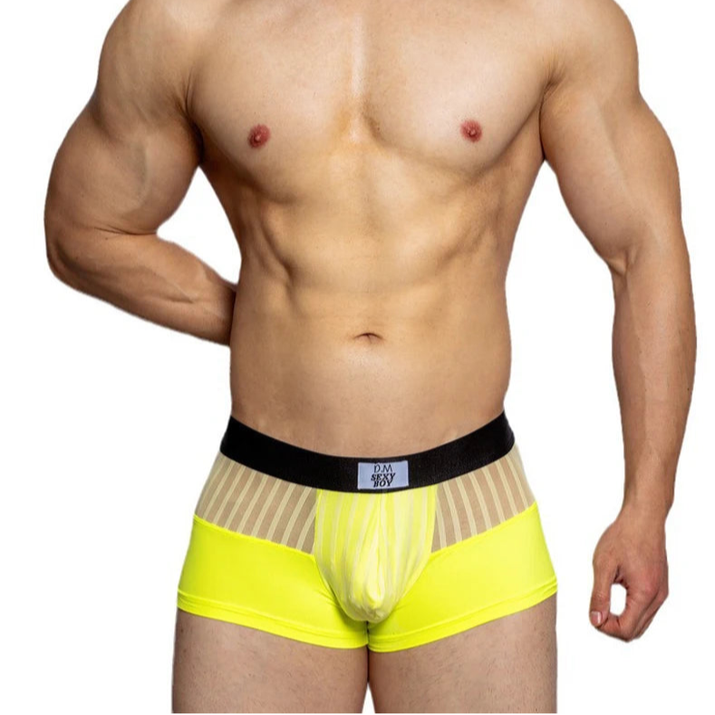 a sexy man in Neon Green Men’s Designer Striped Sheer Mesh Boxer Brief - pridevoyageshop.com - gay men’s thongs, boxers, briefs and jockstraps