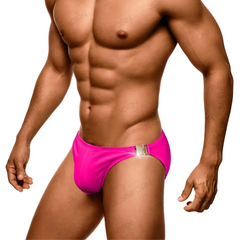 a sexy man in Neon fushia Men’s Climax Buckle Bulge Swim Briefs - pridevoyageshop.com - gay men’s sexy swim briefs, trunks, board shorts, and bikinis
