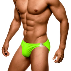 a sexy man in Neon green Men’s Climax Buckle Bulge Swim Briefs - pridevoyageshop.com - gay men’s sexy swim briefs, trunks, board shorts, and bikinis