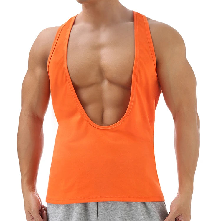 a sexy man in Orange Discipline Plunge Tank - pridevoyageshop.com - gay men's fashion, clubwear, party outfit
