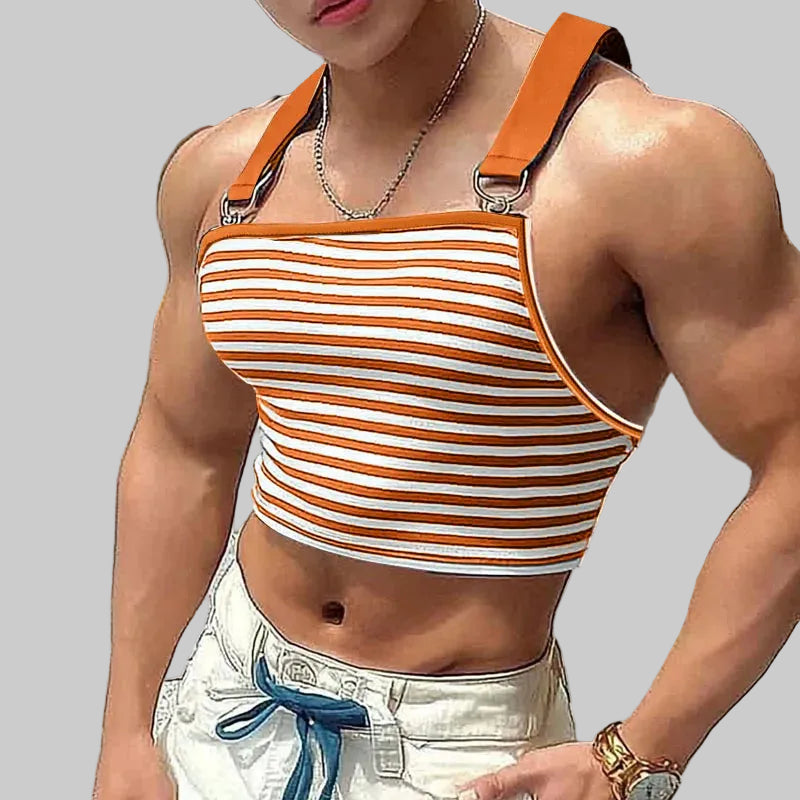 a sexy man in Orange Sailor Flirt Suspender Crop - pridevoyageshop.com - gay men's fashion, clubwear, party outfit
