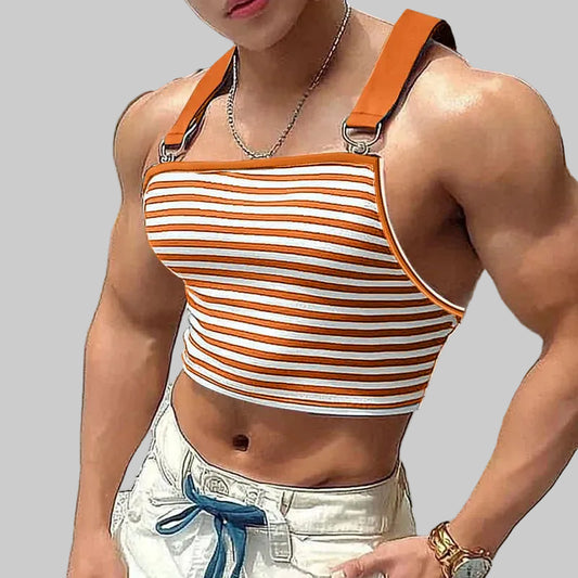 a sexy man in Orange Sailor Flirt Suspender Crop - pridevoyageshop.com - gay men's fashion, clubwear, party outfit
