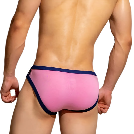a sexy man in Pink DM Men’s “Point 3” Varsity Brief - pridevoyageshop.com - gay men’s thongs, boxers, briefs and jockstraps