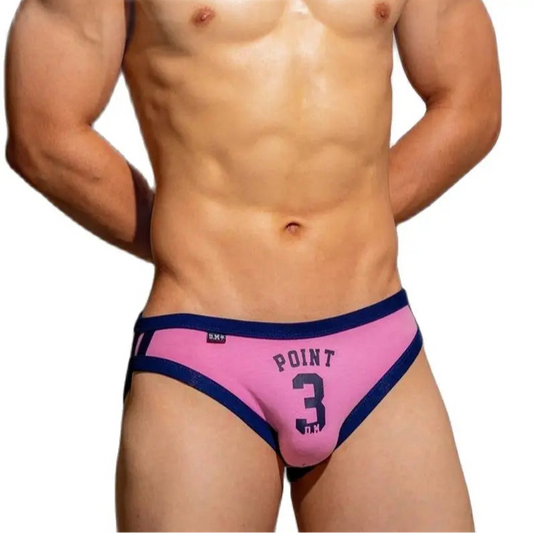 a sexy man in Pink DM Men’s “Point 3” Varsity Brief - pridevoyageshop.com - gay men’s thongs, boxers, briefs and jockstraps