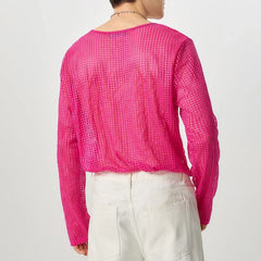 a sexy man in Pink Hook Fishnet Long Sleeve Top - pridevoyageshop.com - gay men's fashion, clubwear, party outfit
