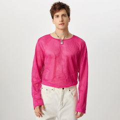 a sexy man in Pink Hook Fishnet Long Sleeve Top - pridevoyageshop.com - gay men's fashion, clubwear, party outfit

