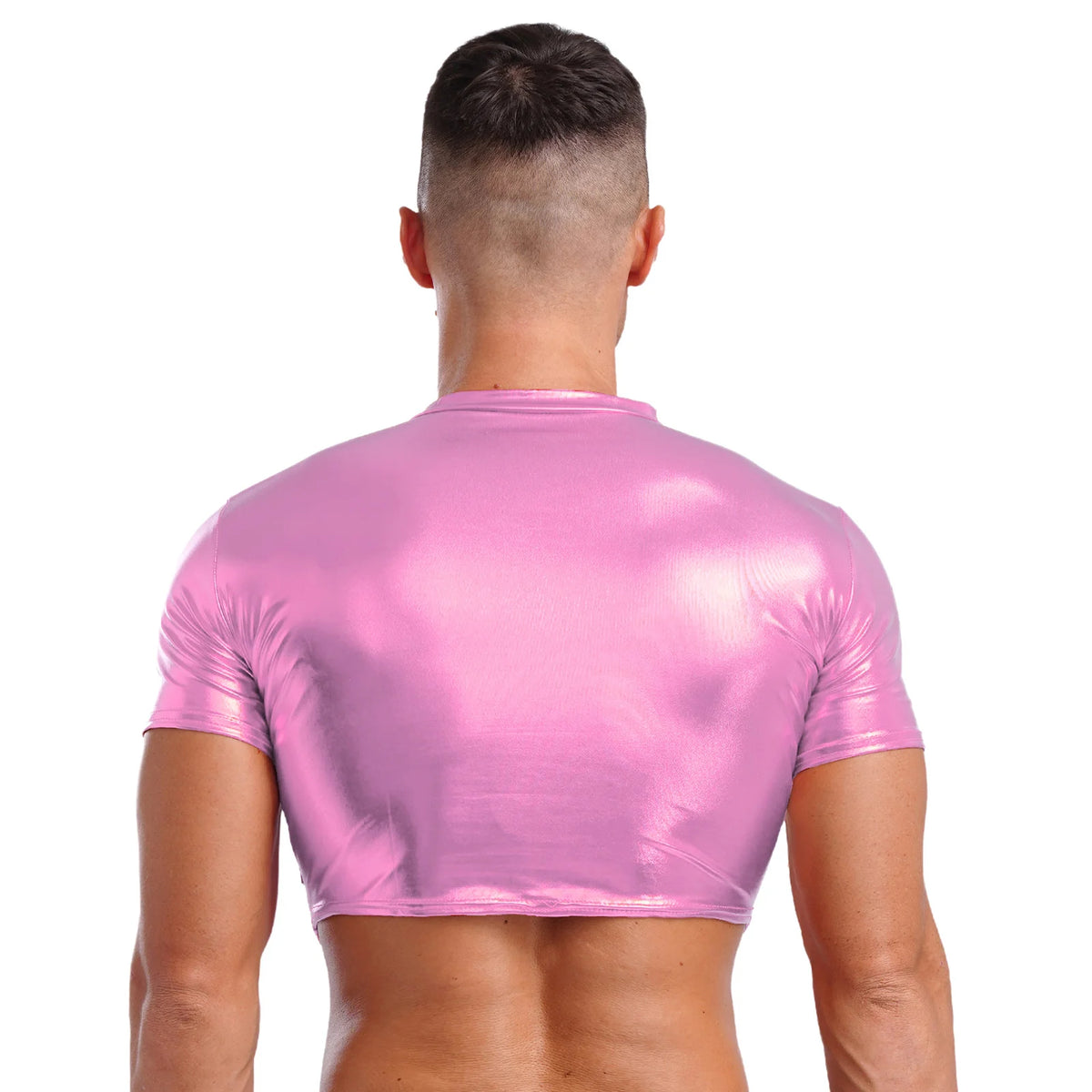 a sexy man in Pink Strobe Crop Tee - pridevoyageshop.com - gay men's fashion, clubwear, party outfit
