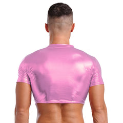 a sexy man in Pink Strobe Crop Tee - pridevoyageshop.com - gay men's fashion, clubwear, party outfit
