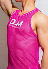 a sexy man in Pink The DM Is Open Mesh Tank - pridevoyageshop.com - gay men's fashion, clubwear, party outfit
