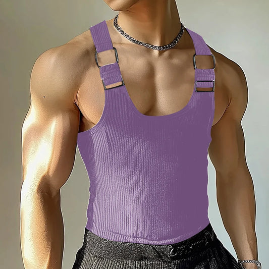 a sexy man in Purple Boystown Buckle Baby Ribbed Tank - pridevoyageshop.com - gay men's fashion, clubwear, party outfit
