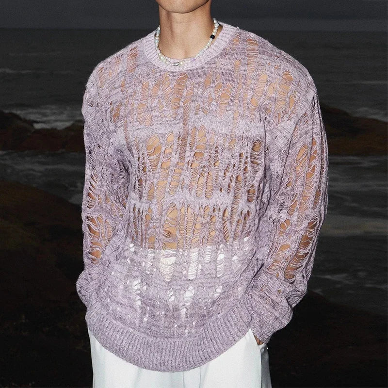 a sexy man in Purple Fire Island Breeze Shred Sweater - pridevoyageshop.com - gay men's fashion, clubwear, party outfit
