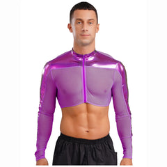 a sexy man in Purple Hyperstrike Crop Jacket - pridevoyageshop.com - gay men's fashion, clubwear, party outfit
