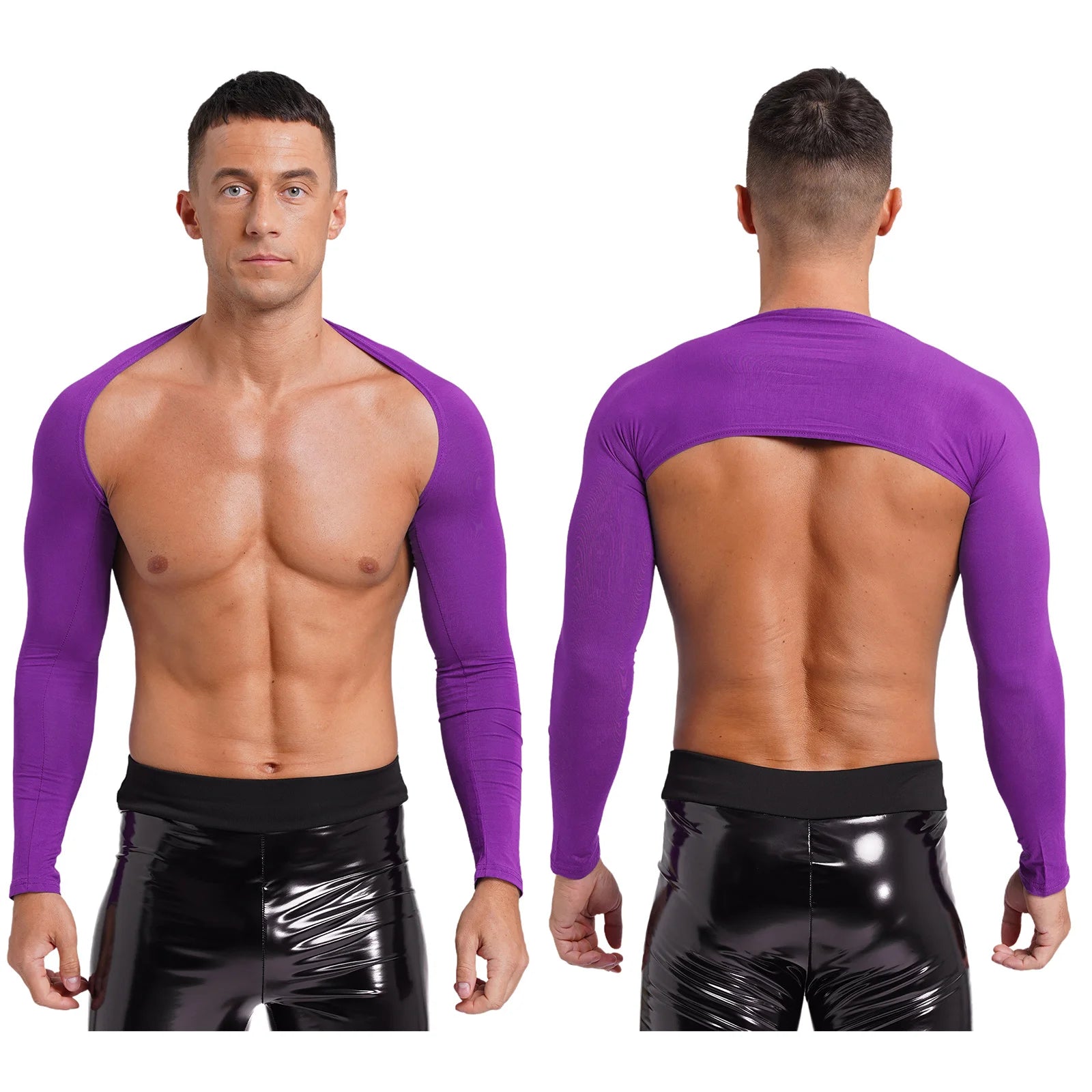 a sexy man in Purple Night Bus Hookup Shrug - pridevoyageshop.com - gay men's fashion, clubwear, party outfit
