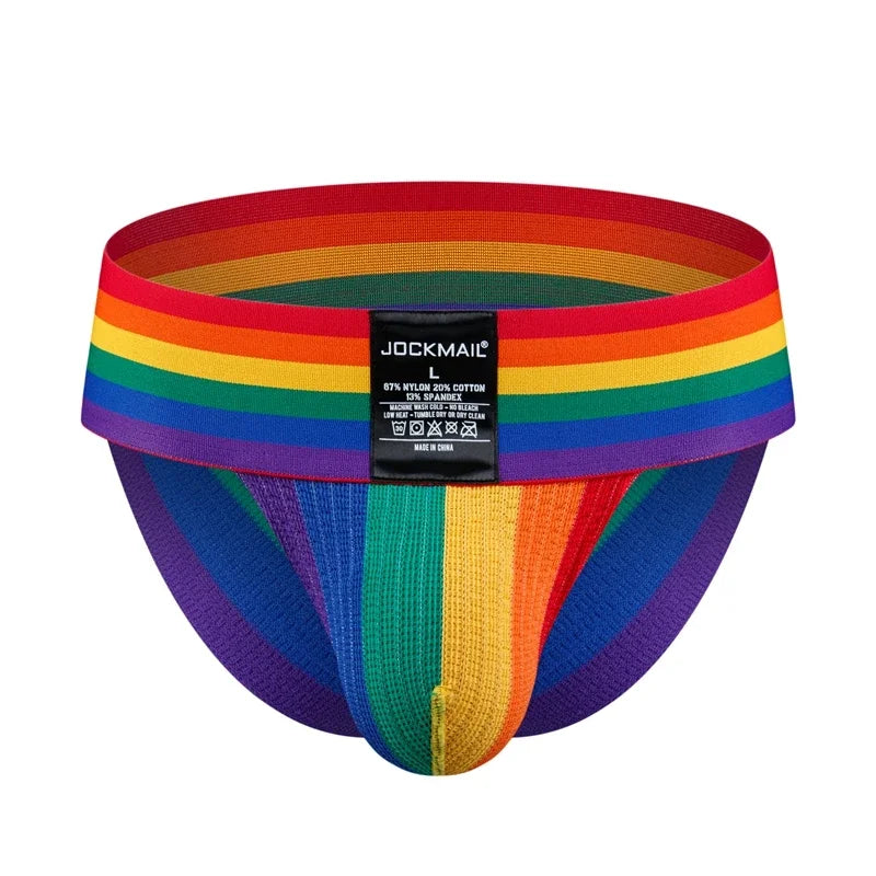 a sexy man in Rainbow Pride Flash Bikini Brief - pridevoyageshop.com - gay men's underwear, Pride rainbow bikini