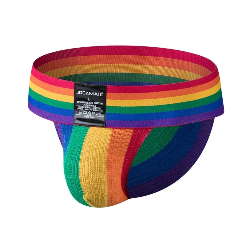 a sexy man in Rainbow Pride Flash Bikini Brief - pridevoyageshop.com - gay men's underwear, Pride rainbow bikini