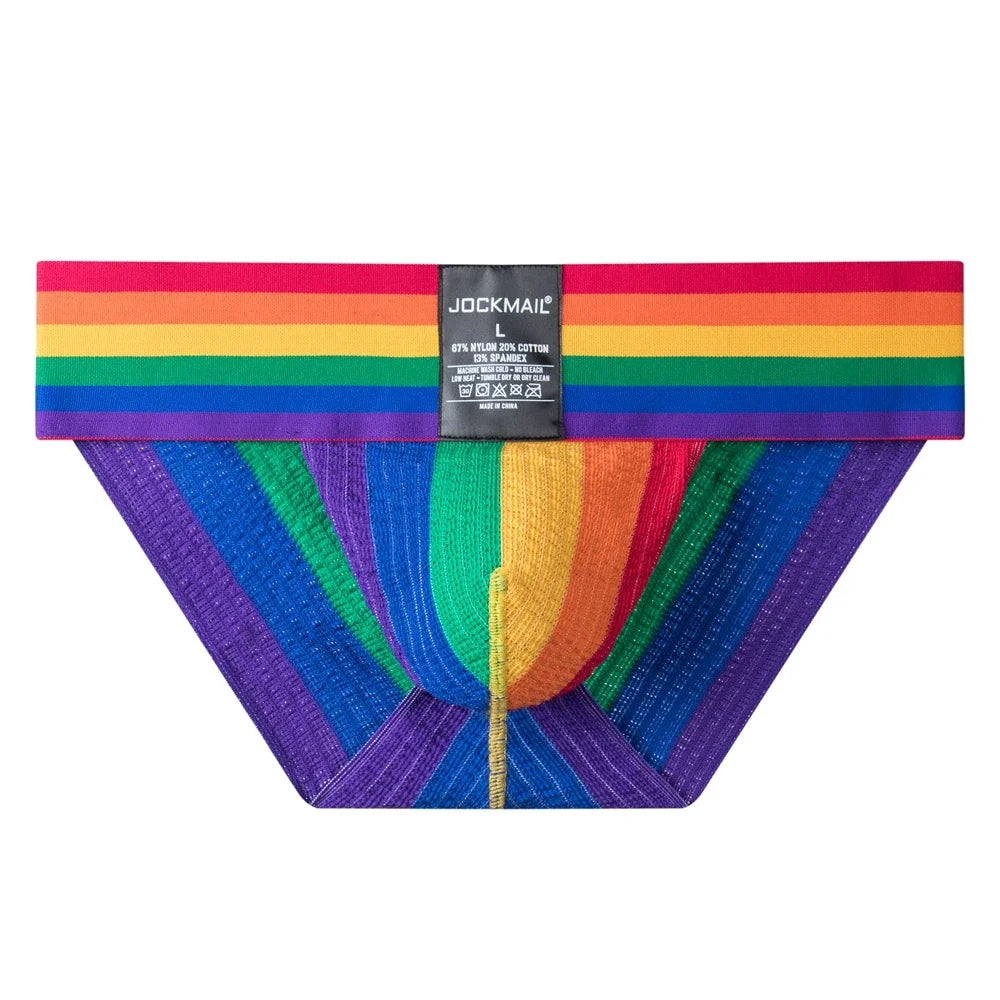 a sexy man in Rainbow Pride Flash Bikini Brief - pridevoyageshop.com - gay men's underwear, Pride rainbow bikini