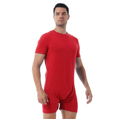 a sexy man in Red Boy Next Door Romper - pridevoyageshop.com - gay men's lingerie, bodywear, fetish wear
