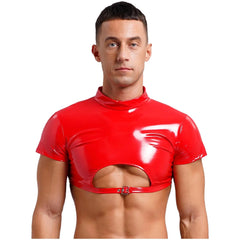 a sexy man in Red Boy is feeding Vinyl Chest Top - pridevoyageshop.com - gay men's fashion, clubwear, party outfit
