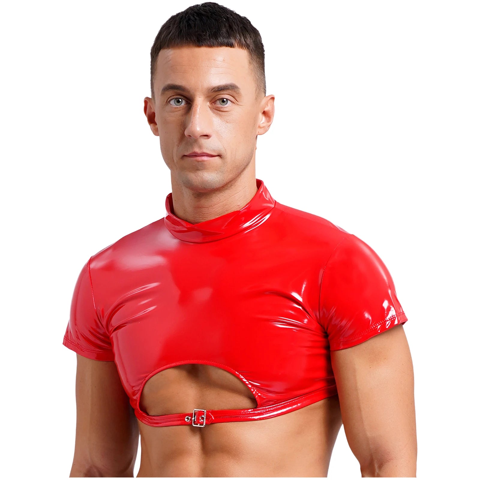 a sexy man in Red Boy is feeding Vinyl Chest Top - pridevoyageshop.com - gay men's fashion, clubwear, party outfit
