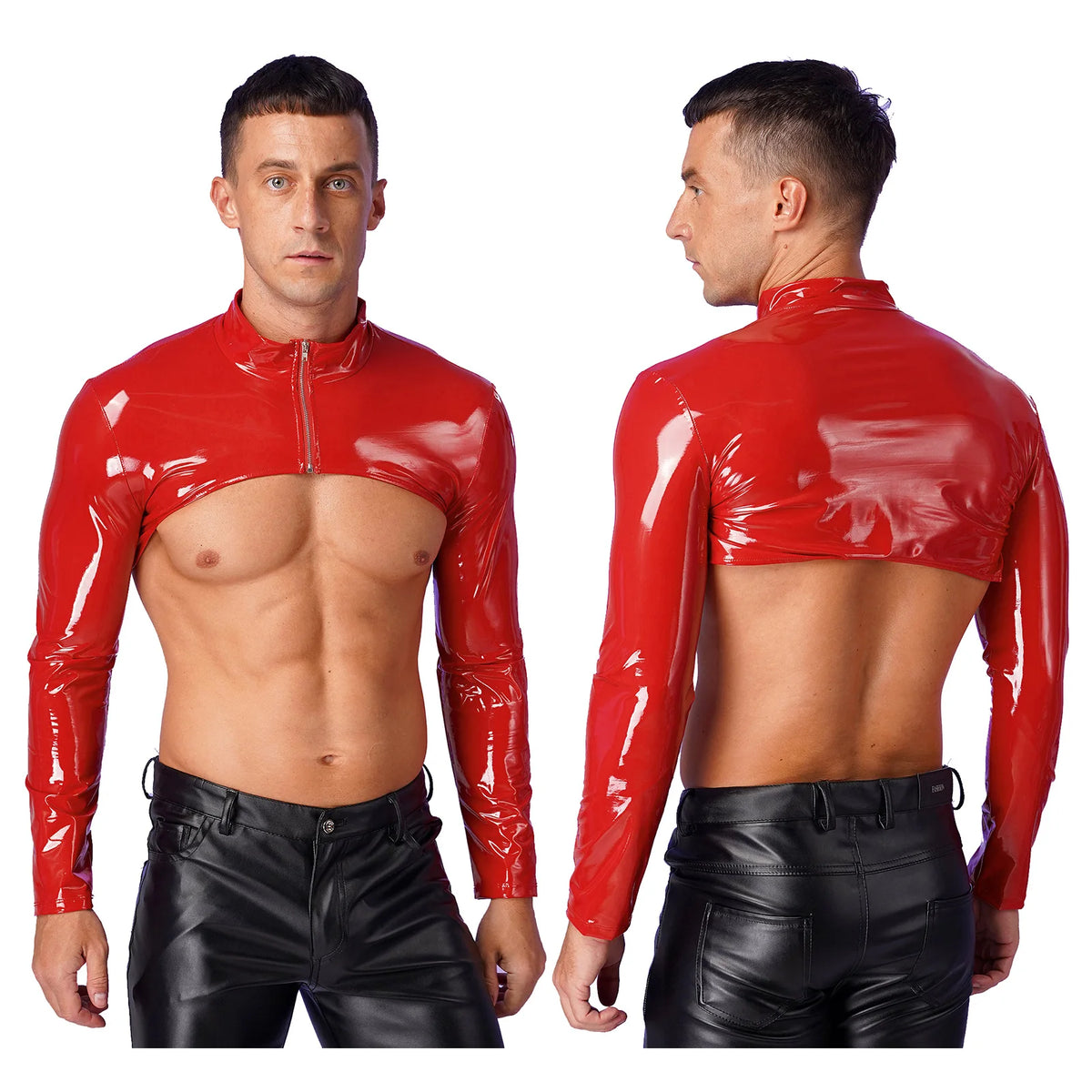 a sexy man in Red Boystown Drama PVC Bolero - pridevoyageshop.com - gay men's fashion, clubwear, party outfit
