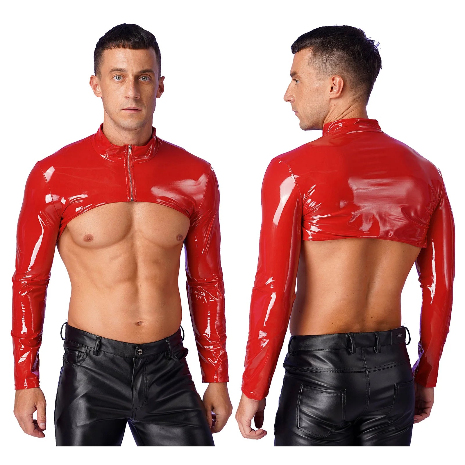 a sexy man in Red Boystown Drama PVC Bolero - pridevoyageshop.com - gay men's fashion, clubwear, party outfit
