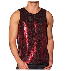 a sexy man in Red Last Call Sequin Tank - pridevoyageshop.com - gay men's fashion, clubwear, party outfit

