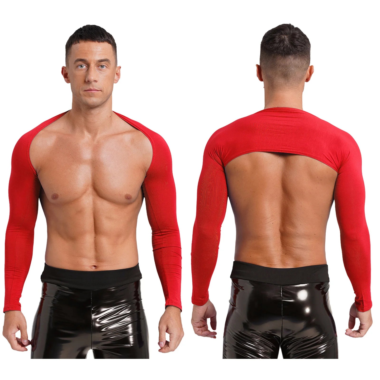a sexy man in Red Night Bus Hookup Shrug - pridevoyageshop.com - gay men's fashion, clubwear, party outfit
