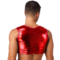 a sexy man in Red Panic Crop - pridevoyageshop.com - gay men's fashion, clubwear, party outfit
