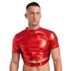 a sexy man in Red Strobe Crop Tee - pridevoyageshop.com - gay men's fashion, clubwear, party outfit
