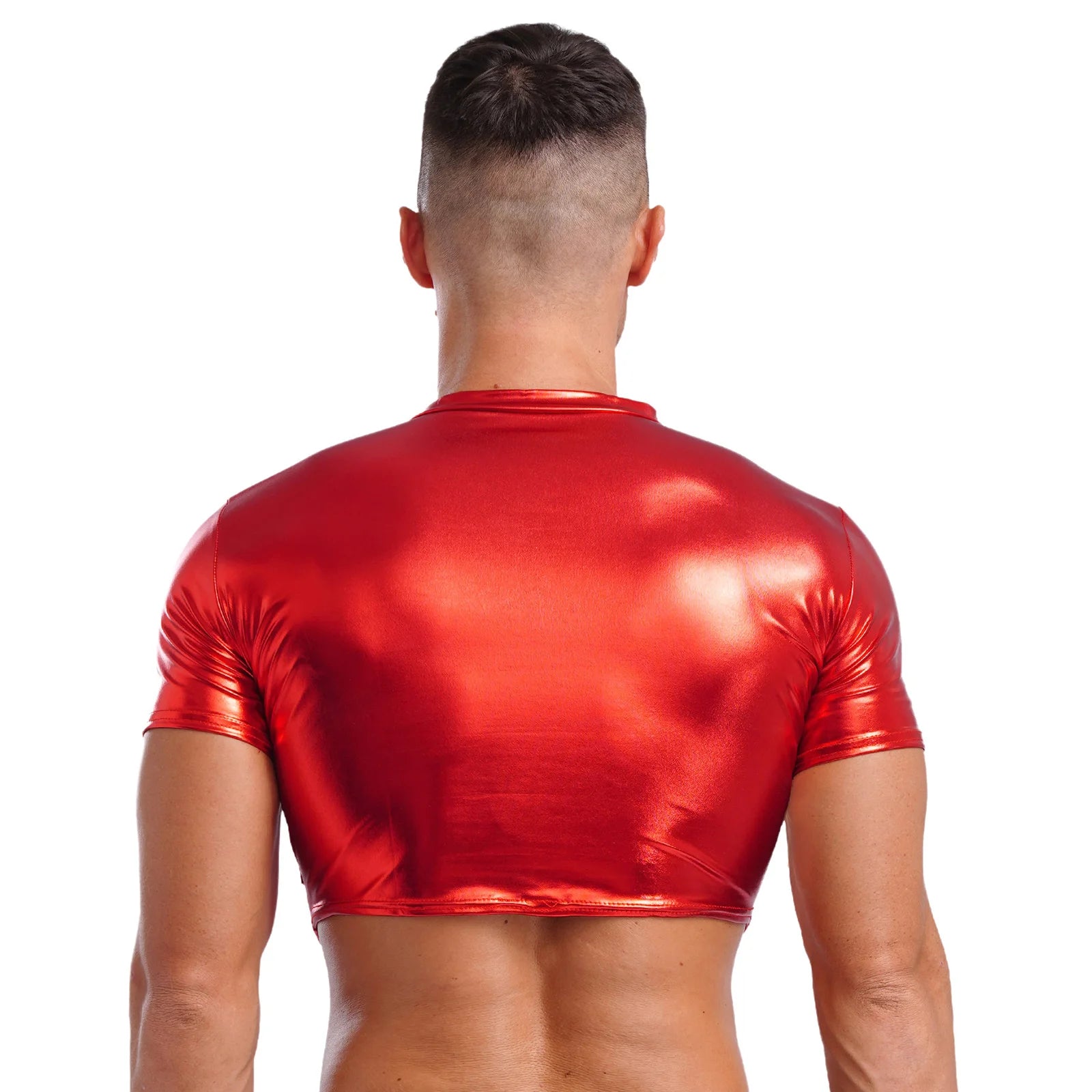 a sexy man in Red Strobe Crop Tee - pridevoyageshop.com - gay men's fashion, clubwear, party outfit
