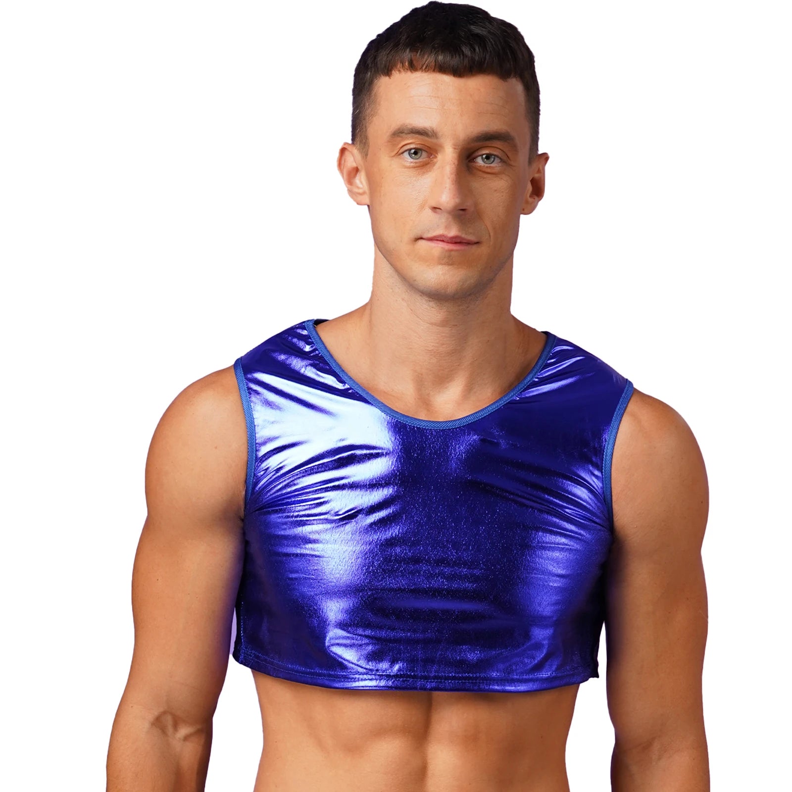 a sexy man in Royal Blue Panic Crop - pridevoyageshop.com - gay men's fashion, clubwear, party outfit
