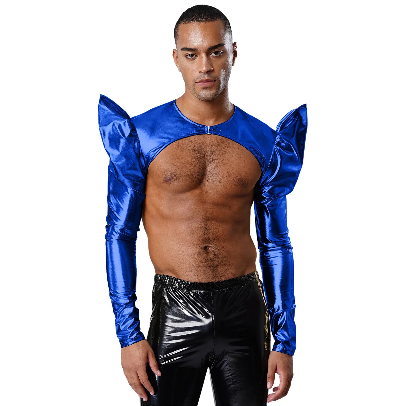 a sexy man in Royal Blue Pop Rocket Metallic Shiny Crop Top - pridevoyageshop.com - gay men's fashion, clubwear, party outfit
