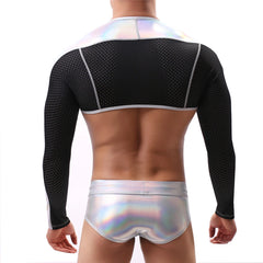 a sexy man in Silver Cellblock Code Flash Bolero - pridevoyageshop.com - gay men's fetish accessories, kinky play gear

