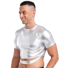 a sexy man in Silver Strobe Crop Tee - pridevoyageshop.com - gay men's fashion, clubwear, party outfit
