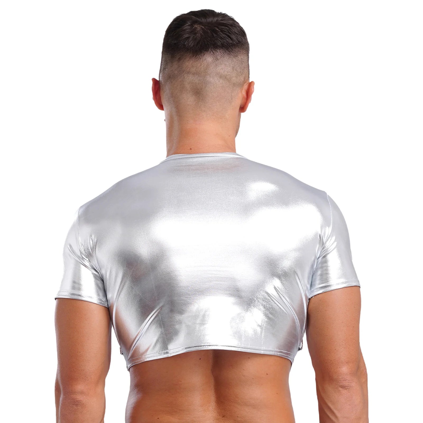 a sexy man in Silver Strobe Crop Tee - pridevoyageshop.com - gay men's fashion, clubwear, party outfit
