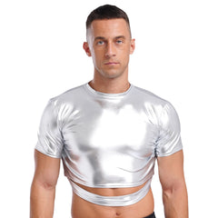 a sexy man in Silver Strobe Crop Tee - pridevoyageshop.com - gay men's fashion, clubwear, party outfit
