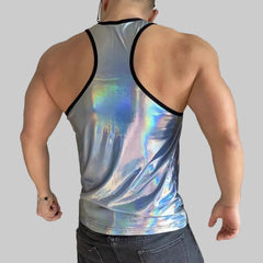a sexy man in Silver White Party Metallic Club Tank - pridevoyageshop.com - gay men's fashion, clubwear, party outfit
