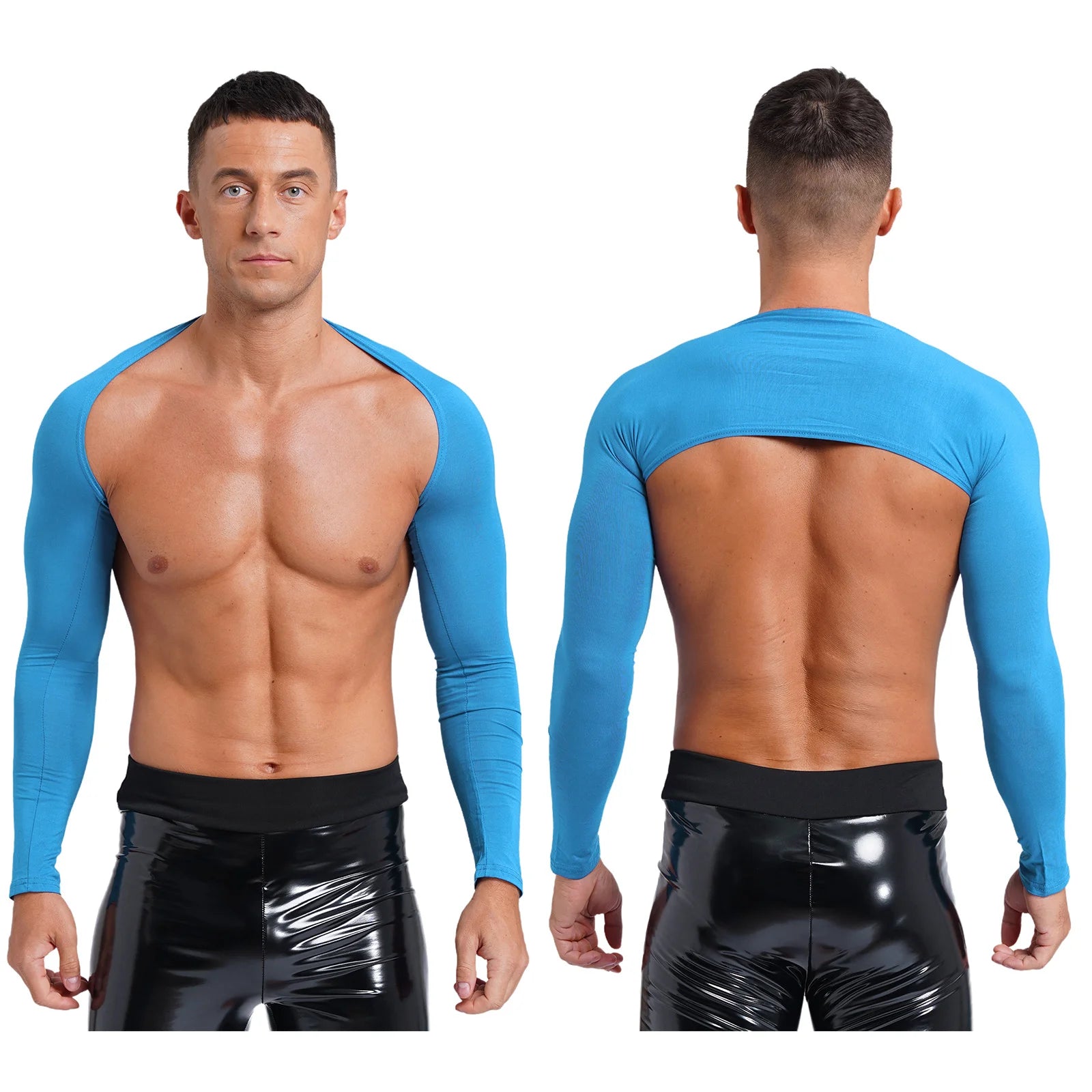 a sexy man in Sky Blue Night Bus Hookup Shrug - pridevoyageshop.com - gay men's fashion, clubwear, party outfit
