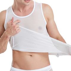 a sexy man in White Discreet Mesh Tank - pridevoyageshop.com - gay men's fashion, clubwear, party outfit
