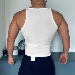 a sexy man in White Men’s Gym Glow Ribbed Zip Tank - pridevoyageshop.com - gay men's fashion, clubwear, party outfit
