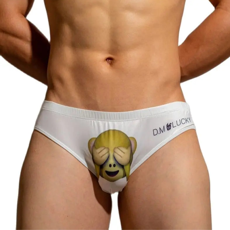 a sexy man in White Monkey DM Men’s Cheeky Critters & Fruit Print Brief - pridevoyageshop.com - gay men’s thongs, boxers, briefs and jockstraps
